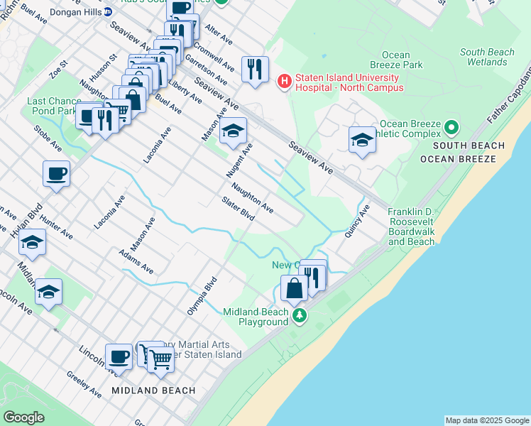 map of restaurants, bars, coffee shops, grocery stores, and more near 554 Naughton Avenue in Staten Island