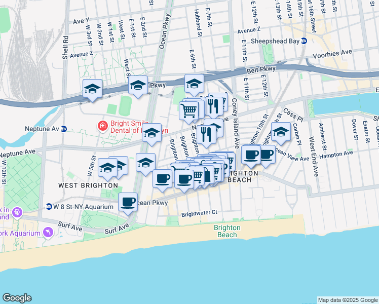 map of restaurants, bars, coffee shops, grocery stores, and more near 415 Ocean View Avenue in Brooklyn