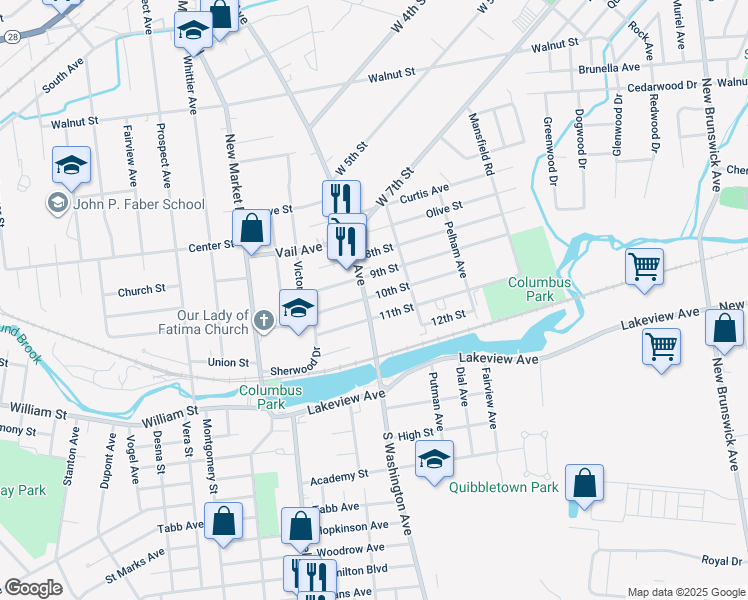 map of restaurants, bars, coffee shops, grocery stores, and more near 503 South Washington Avenue in Piscataway