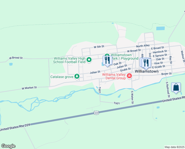 map of restaurants, bars, coffee shops, grocery stores, and more near 618 Julian Street in Williamstown