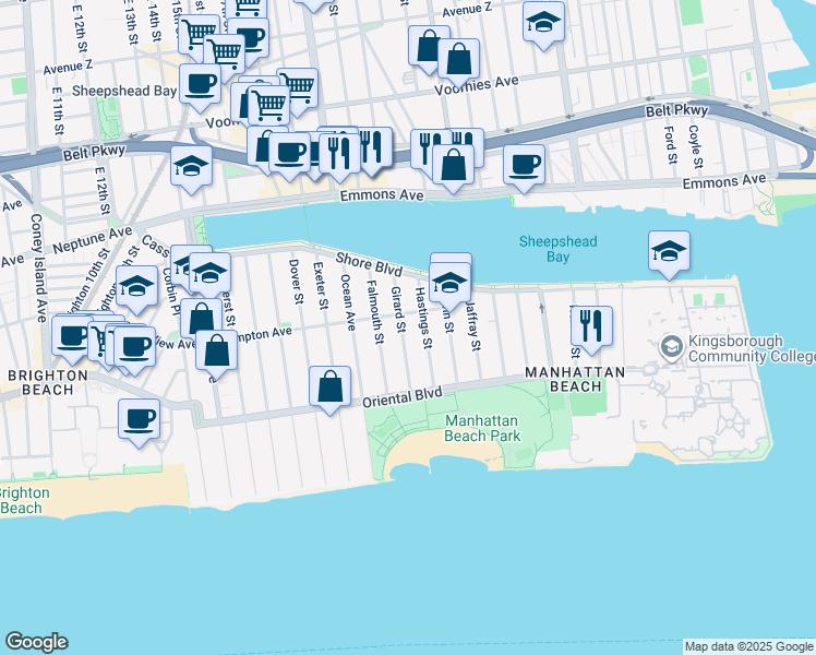 map of restaurants, bars, coffee shops, grocery stores, and more near 125 Girard Street in Brooklyn