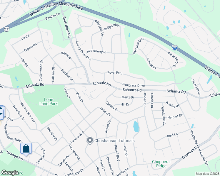 map of restaurants, bars, coffee shops, grocery stores, and more near 6122 Schantz Road in Allentown