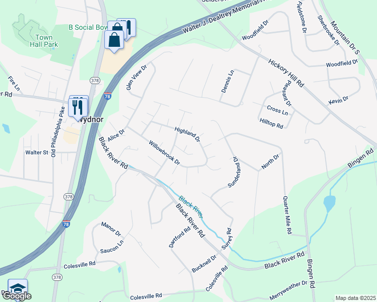map of restaurants, bars, coffee shops, grocery stores, and more near 1991 Glenwood Court in Bethlehem