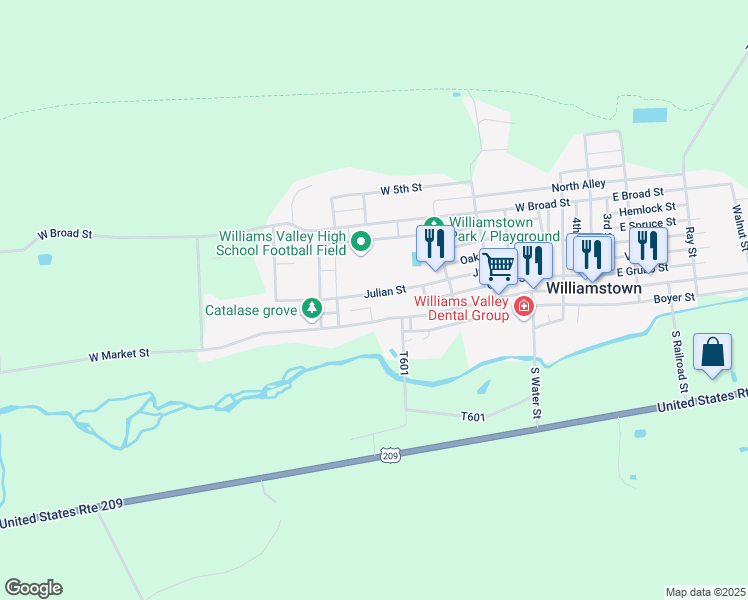 map of restaurants, bars, coffee shops, grocery stores, and more near 618 Julian Street in Williamstown