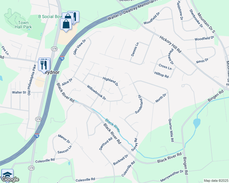 map of restaurants, bars, coffee shops, grocery stores, and more near 1523 Glenwood Drive in Bethlehem