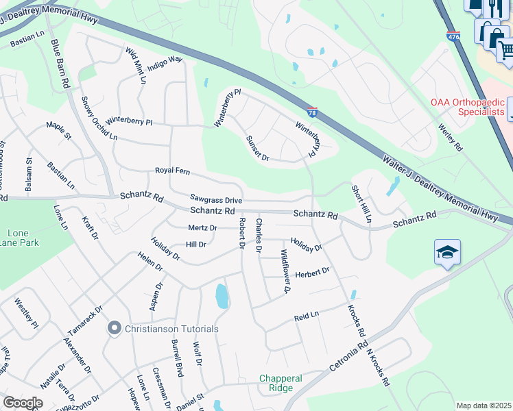 map of restaurants, bars, coffee shops, grocery stores, and more near 310 Sawgrass Drive in Allentown