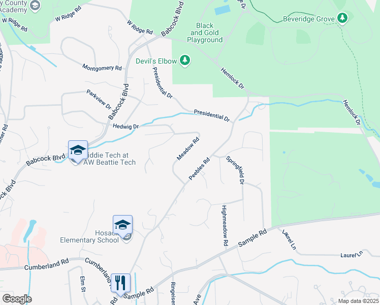 map of restaurants, bars, coffee shops, grocery stores, and more near 9494 Meadow Road in McCandless