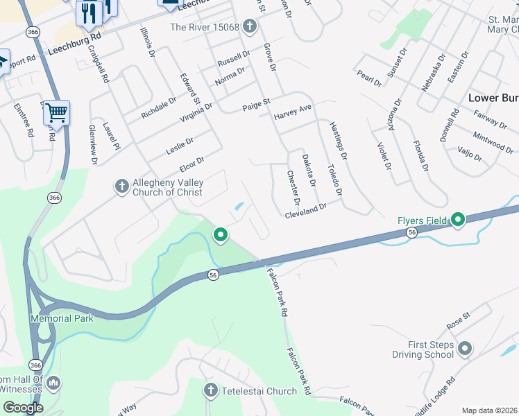 map of restaurants, bars, coffee shops, grocery stores, and more near 510 Melina Drive in Lower Burrell