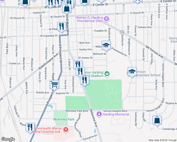 map of restaurants, bars, coffee shops, grocery stores, and more near 551 Courtland Avenue in Marion