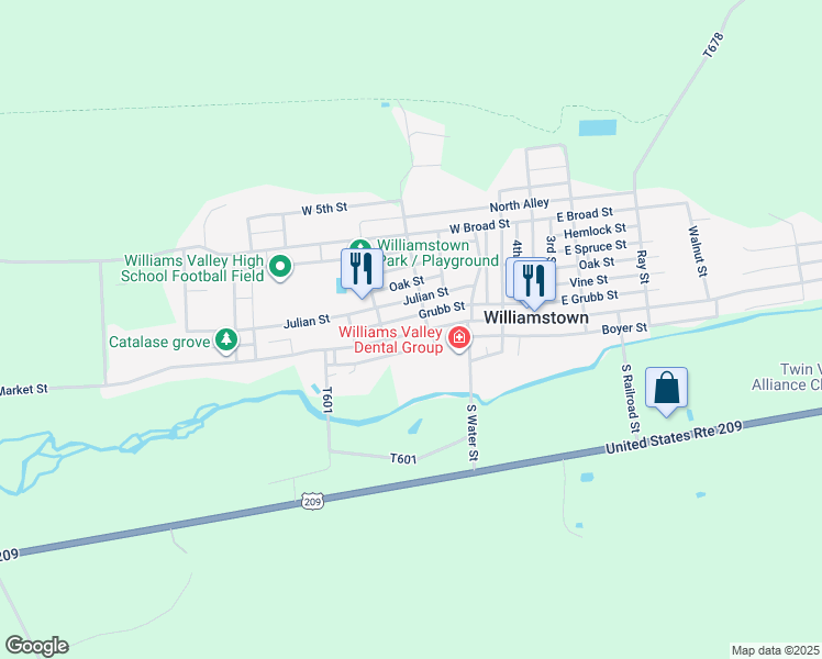 map of restaurants, bars, coffee shops, grocery stores, and more near 415 West Market Street in Williamstown