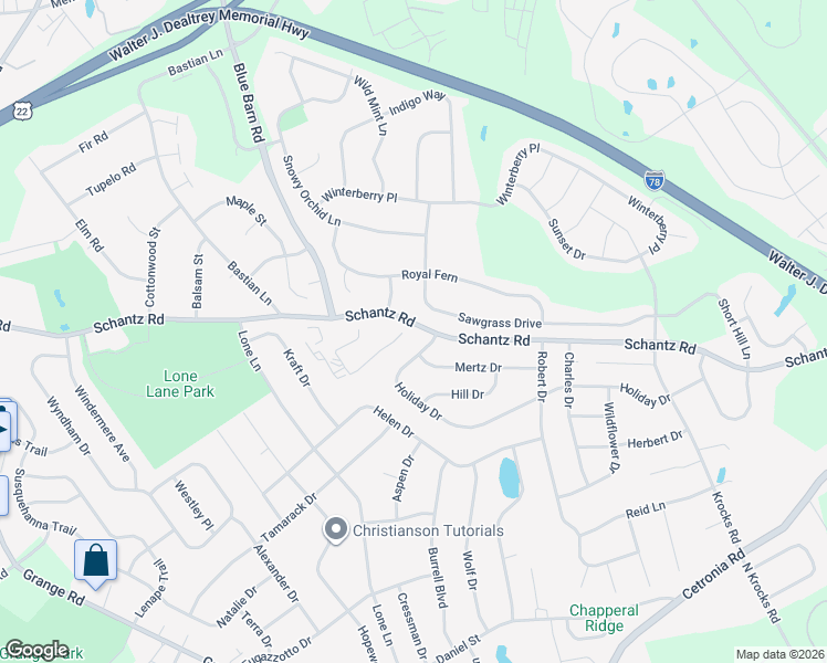 map of restaurants, bars, coffee shops, grocery stores, and more near 6122 Schantz Road in Allentown