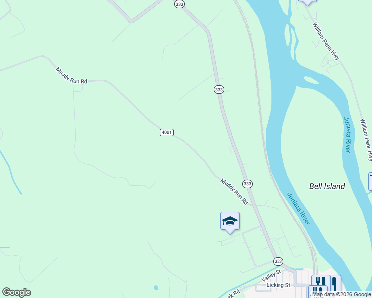 map of restaurants, bars, coffee shops, grocery stores, and more near 2218 State Route 4001 in Mifflintown