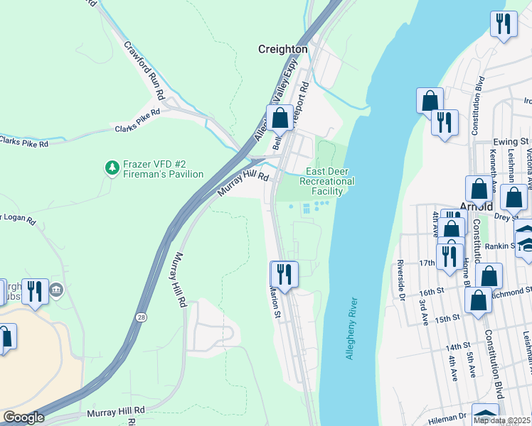 map of restaurants, bars, coffee shops, grocery stores, and more near 749 Freeport Road in Creighton