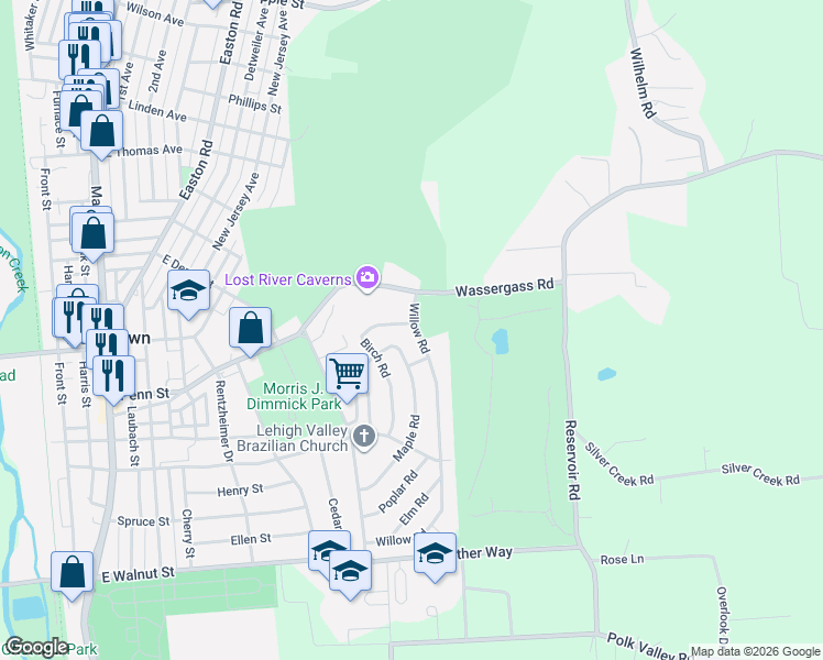map of restaurants, bars, coffee shops, grocery stores, and more near 532 Willow Road in Hellertown