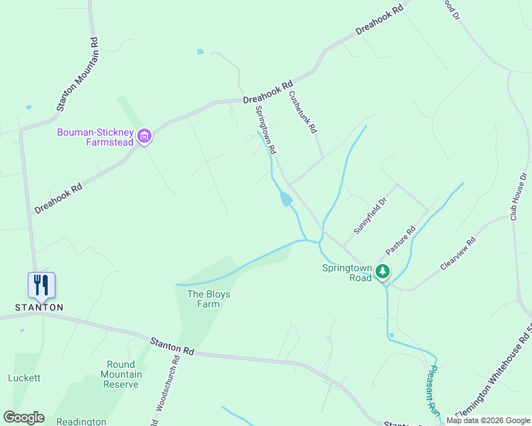 map of restaurants, bars, coffee shops, grocery stores, and more near 11 Springtown Road in Hunterdon County