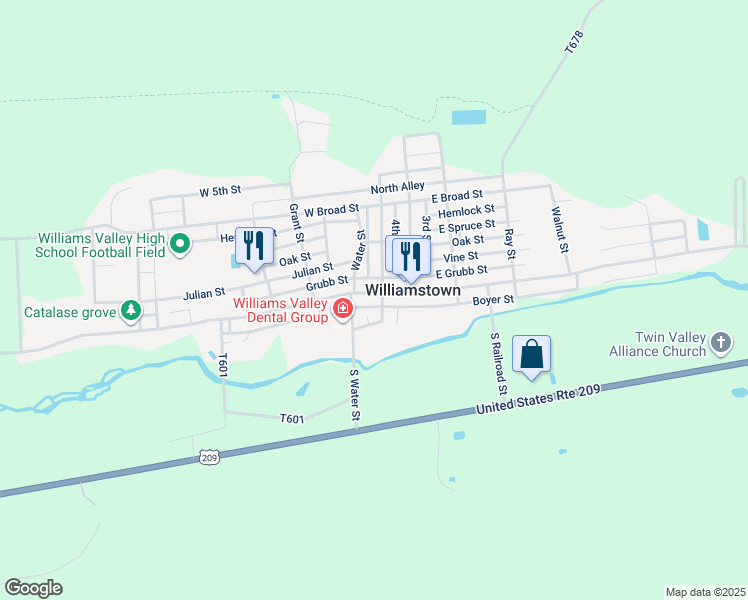 map of restaurants, bars, coffee shops, grocery stores, and more near 206 West Market Street in Williamstown