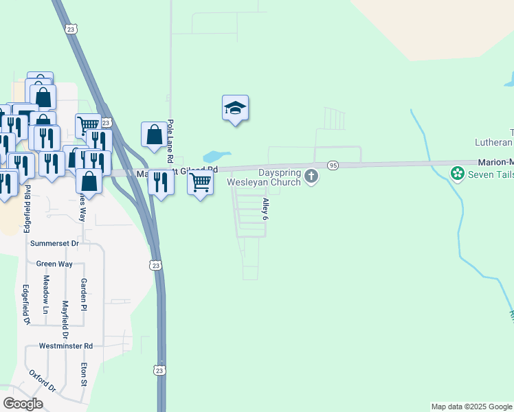 map of restaurants, bars, coffee shops, grocery stores, and more near 2247 Glasgow Lane in Marion