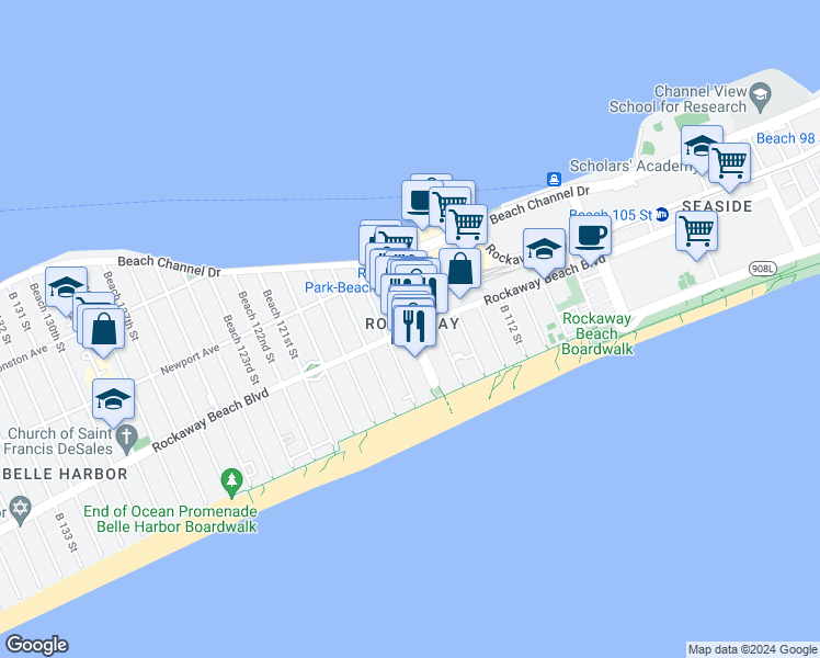 map of restaurants, bars, coffee shops, grocery stores, and more near in Queens