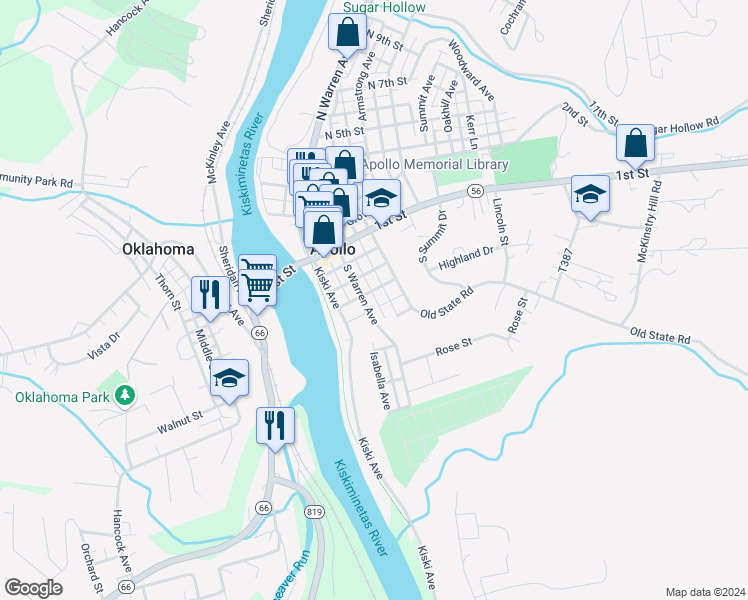 map of restaurants, bars, coffee shops, grocery stores, and more near 12 Fort Hand Tr in Apollo