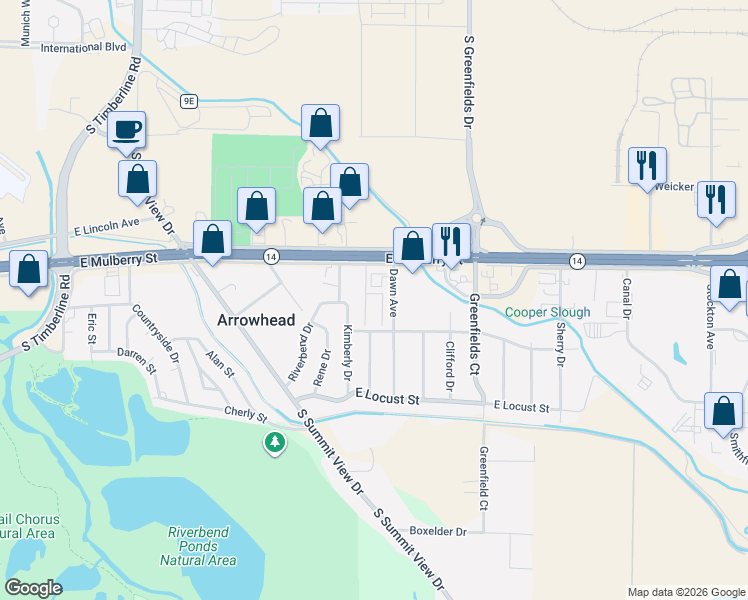 map of restaurants, bars, coffee shops, grocery stores, and more near 3109 East Mulberry Street in Fort Collins