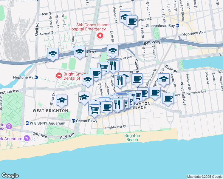 map of restaurants, bars, coffee shops, grocery stores, and more near 415 Ocean View Avenue in Brooklyn