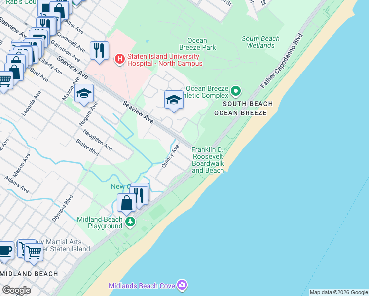 map of restaurants, bars, coffee shops, grocery stores, and more near 766 Seaview Avenue in Staten Island