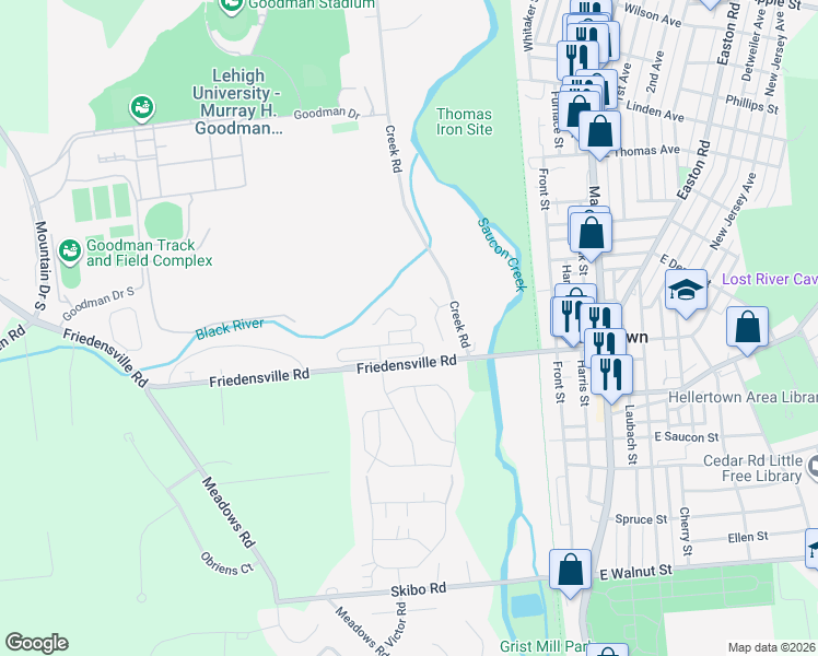 map of restaurants, bars, coffee shops, grocery stores, and more near 2058 Forge Run in Bethlehem
