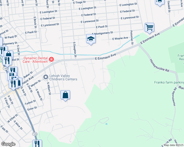 map of restaurants, bars, coffee shops, grocery stores, and more near 2290 South Ellsworth Street in Allentown