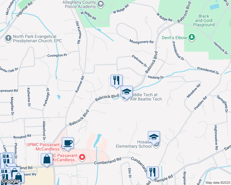 map of restaurants, bars, coffee shops, grocery stores, and more near 403 Cottingham Court in McCandless