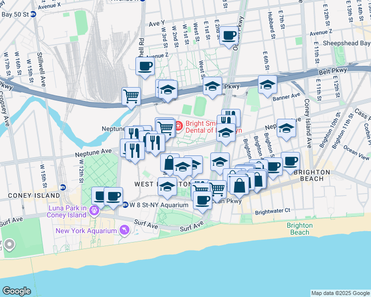 map of restaurants, bars, coffee shops, grocery stores, and more near 460 Neptune Avenue in Brooklyn