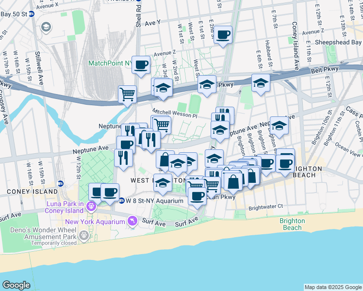 map of restaurants, bars, coffee shops, grocery stores, and more near 460 Neptune Avenue in Brooklyn