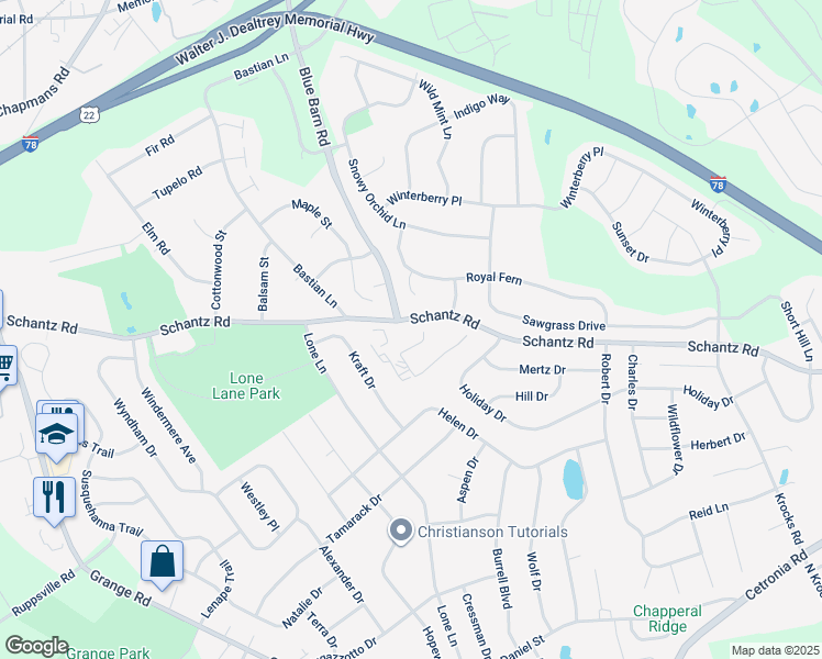 map of restaurants, bars, coffee shops, grocery stores, and more near 6274 Schantz Road in Allentown