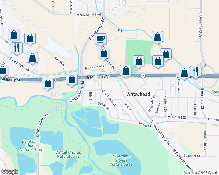 map of restaurants, bars, coffee shops, grocery stores, and more near 2649 East Mulberry Street in Fort Collins