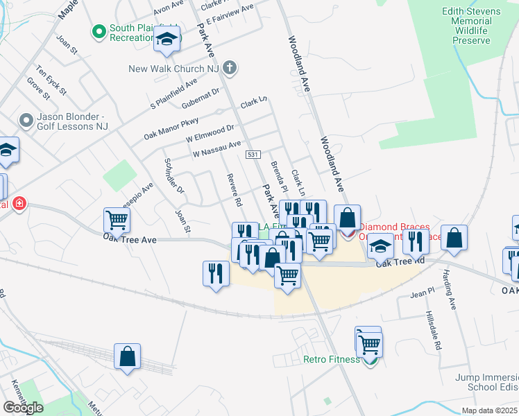 map of restaurants, bars, coffee shops, grocery stores, and more near 3339 Banta Road in South Plainfield