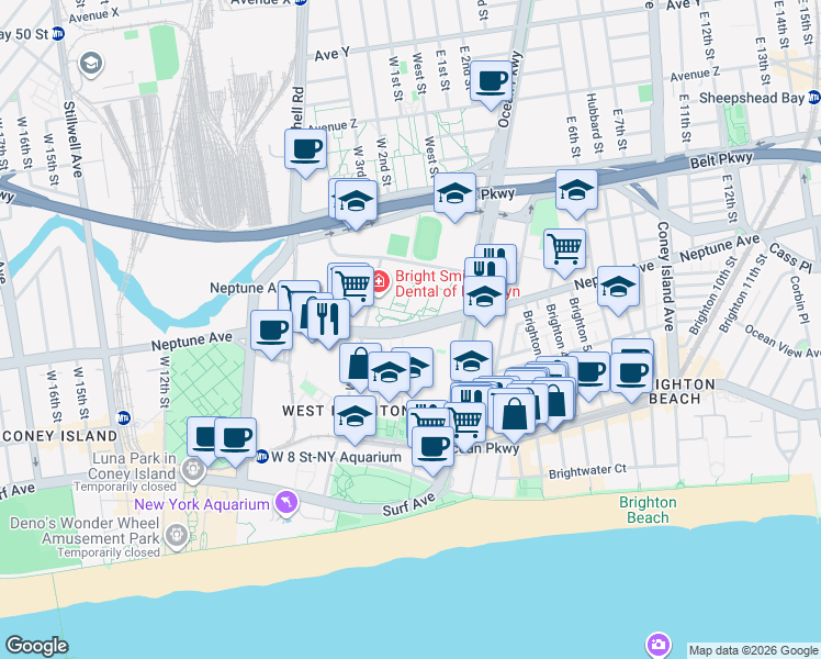 map of restaurants, bars, coffee shops, grocery stores, and more near 448 Neptune Avenue in Brooklyn