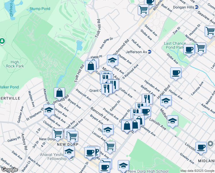 map of restaurants, bars, coffee shops, grocery stores, and more near in Staten Island