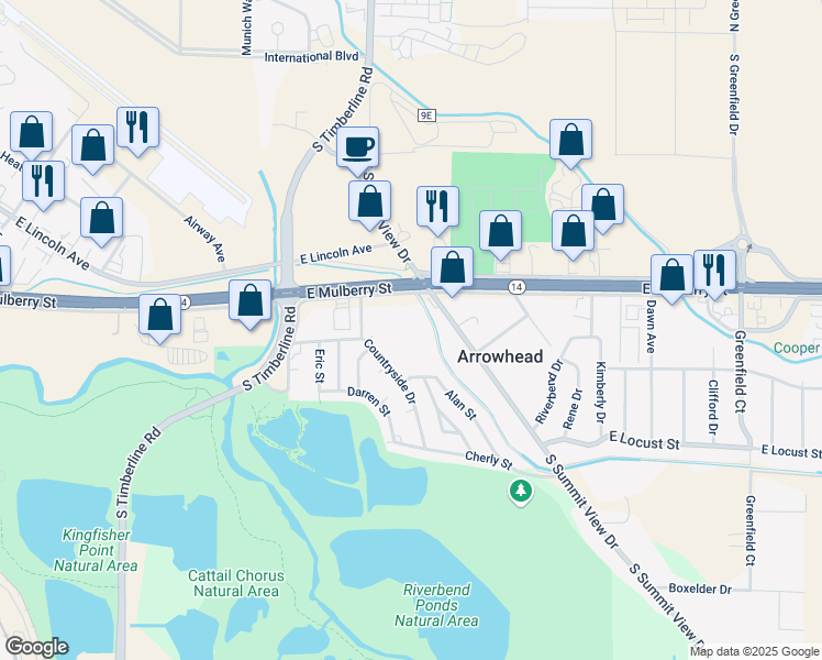 map of restaurants, bars, coffee shops, grocery stores, and more near 2649 East Mulberry Street in Fort Collins