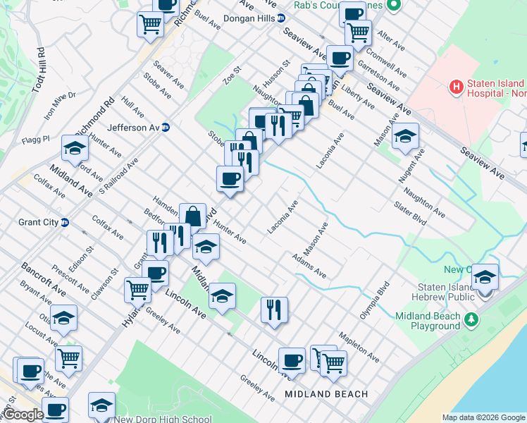 map of restaurants, bars, coffee shops, grocery stores, and more near 314 Jefferson Avenue in Staten Island
