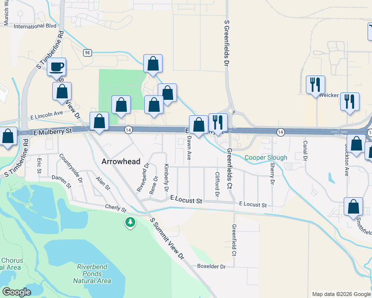 map of restaurants, bars, coffee shops, grocery stores, and more near 3109 East Mulberry Street in Fort Collins
