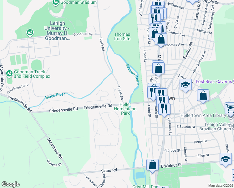 map of restaurants, bars, coffee shops, grocery stores, and more near 2061 Forge Run in Bethlehem