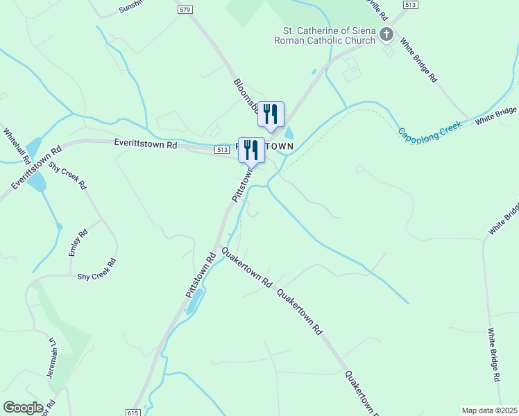map of restaurants, bars, coffee shops, grocery stores, and more near 381 Pittstown Road in Franklin Township