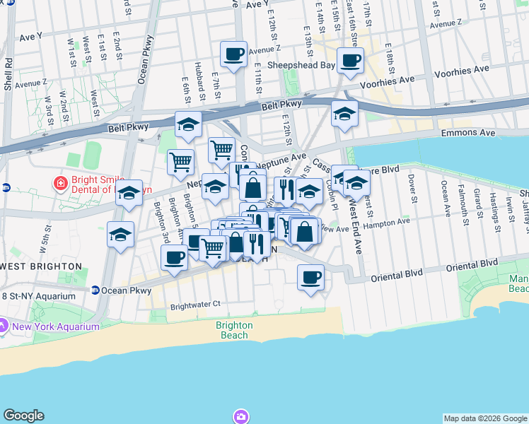 map of restaurants, bars, coffee shops, grocery stores, and more near 1022 Ocean Avenue in Brooklyn