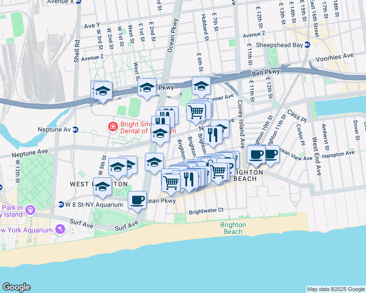 map of restaurants, bars, coffee shops, grocery stores, and more near 2959 Brighton 3rd Street in Brooklyn