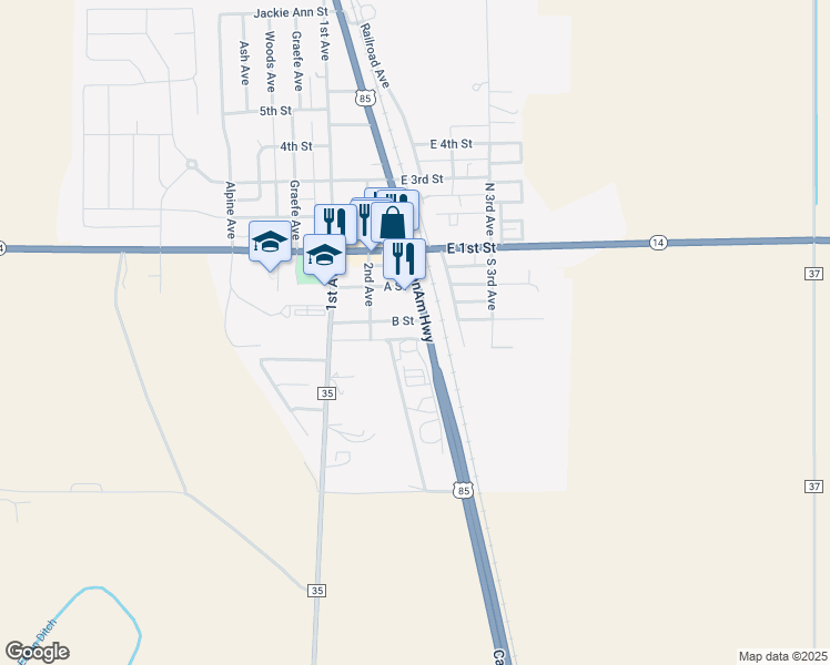 map of restaurants, bars, coffee shops, grocery stores, and more near 1 Joe P Martinez Ln in Ault