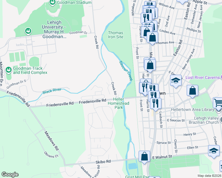 map of restaurants, bars, coffee shops, grocery stores, and more near 2061 Forge Run in Bethlehem