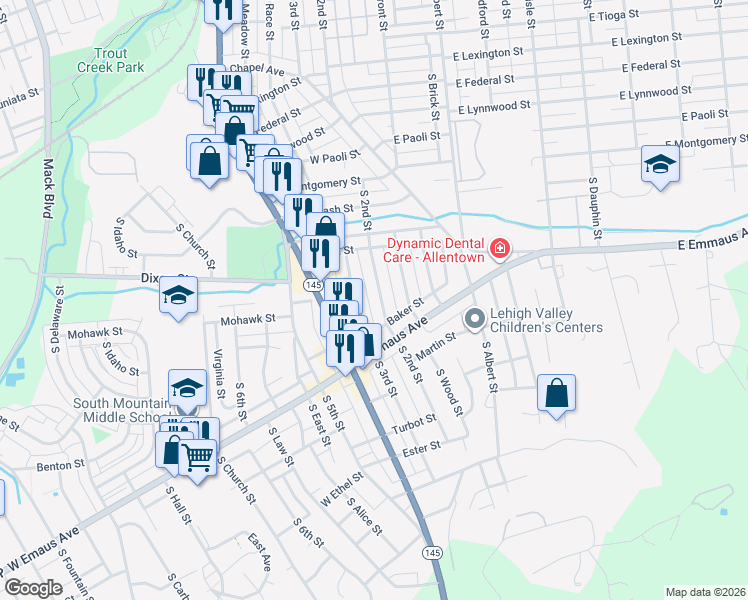 map of restaurants, bars, coffee shops, grocery stores, and more near 1928 South 2nd Street in Allentown