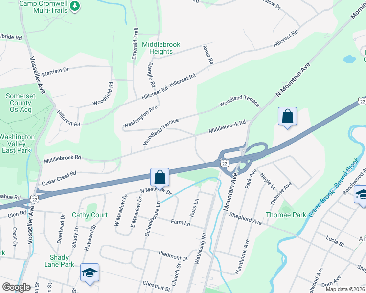 map of restaurants, bars, coffee shops, grocery stores, and more near 1790 Middlebrook Road in Bound Brook