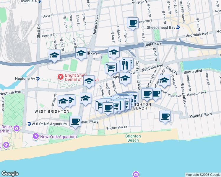 map of restaurants, bars, coffee shops, grocery stores, and more near 415 Ocean View Avenue in Brooklyn