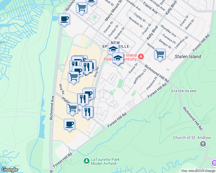 map of restaurants, bars, coffee shops, grocery stores, and more near 100 Kathy Place in Staten Island