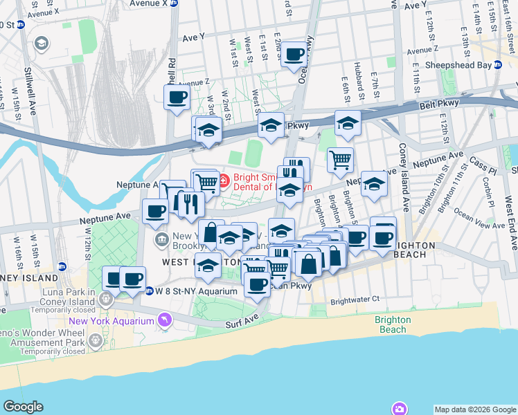 map of restaurants, bars, coffee shops, grocery stores, and more near 440 Neptune Avenue in Brooklyn